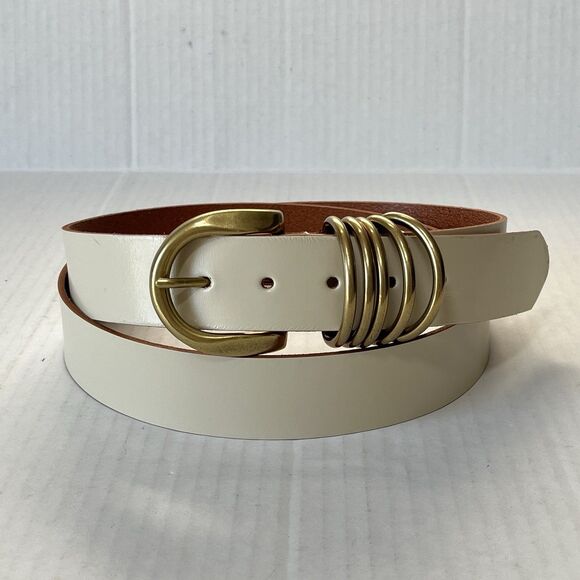Anthropologie Multi-Keeper Brass Loops Cream Cow Leather Belt Plus Size 3XL - Picture 5 of 16